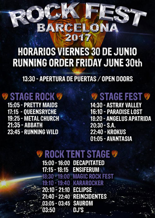 HORARIOS ROCK FEST BARCELONA 2017 - Viernes