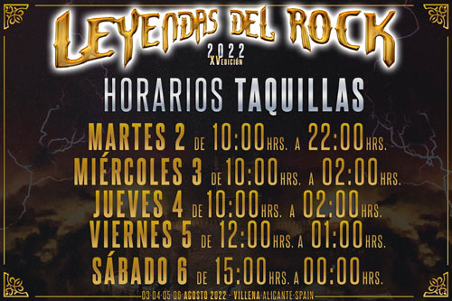 LEYENDAS DEL ROCK - Horarios, detalles, planos, destalles...