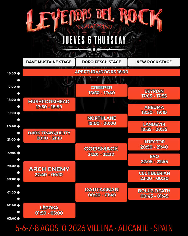 LEYENDAS DEL ROCK 2026 - HORARIOS