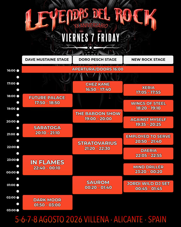 LEYENDAS DEL ROCK 2026 - HORARIOS