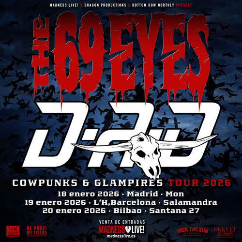 THE 69 EYES han anunciado las siguientes fechas en nuestro país dentro de su gira "Cowpunks And Glampires Tour 2025” en las que estarán acompañados por D-A-D: